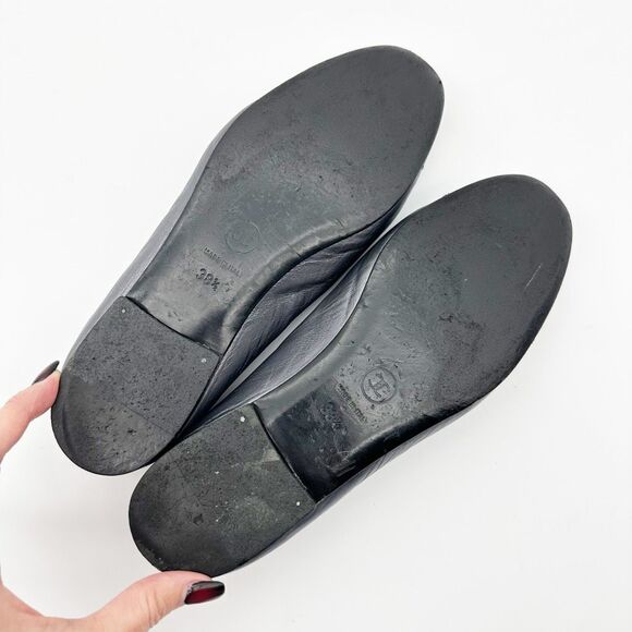 CHANEL Ballet Flat Size 38.5 CC Logo Leather Round Toe Black Silver Metallic - Picture 10 of 12